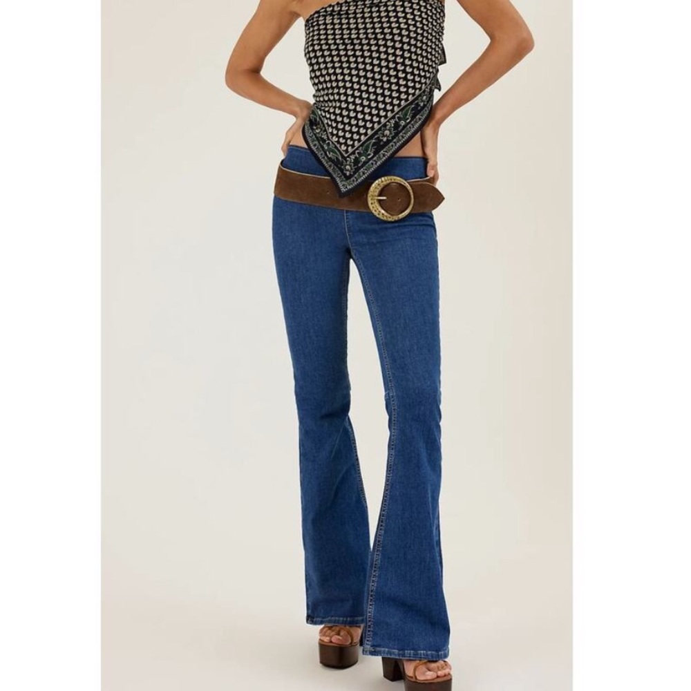 Free People Penny Pull-On Flare Blue Jeans Western Cowboy Rodeo Ranch Country 27